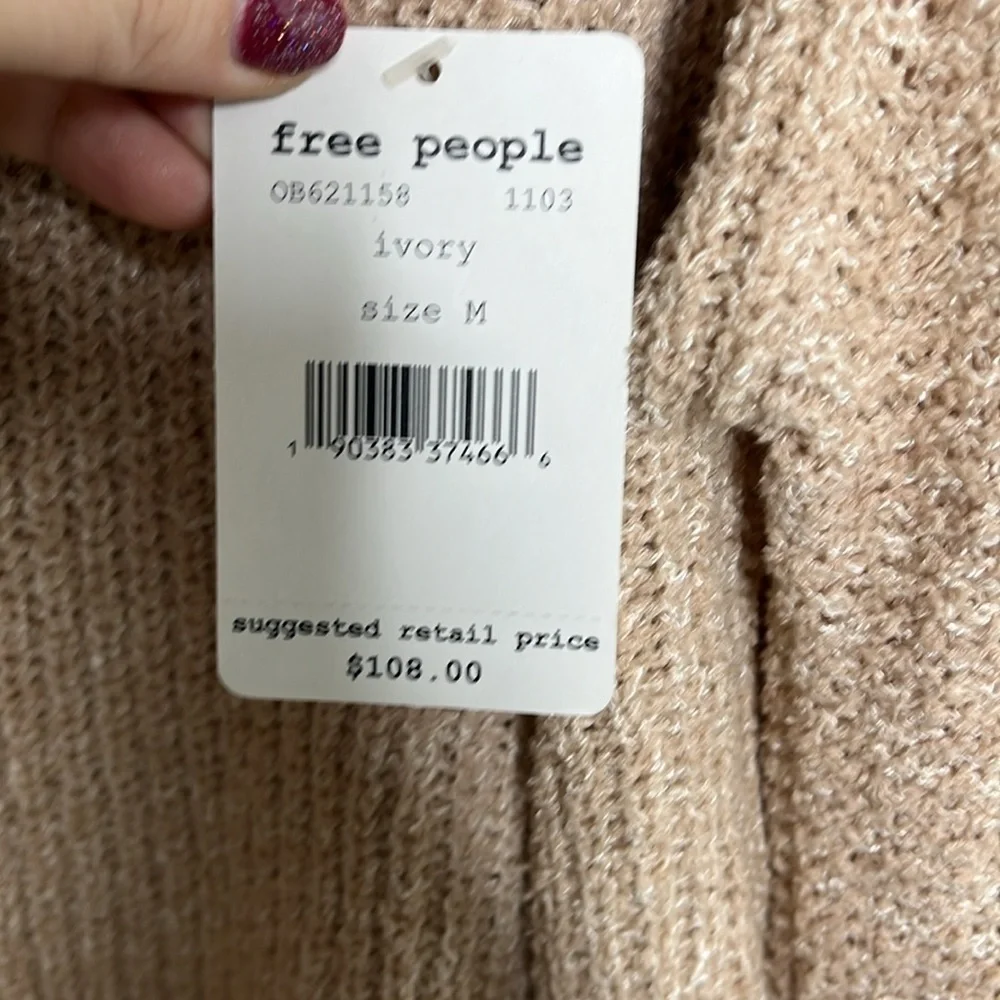 NWT Free People Ivory Knit Wide Neck Cropped Sweater Women Size M